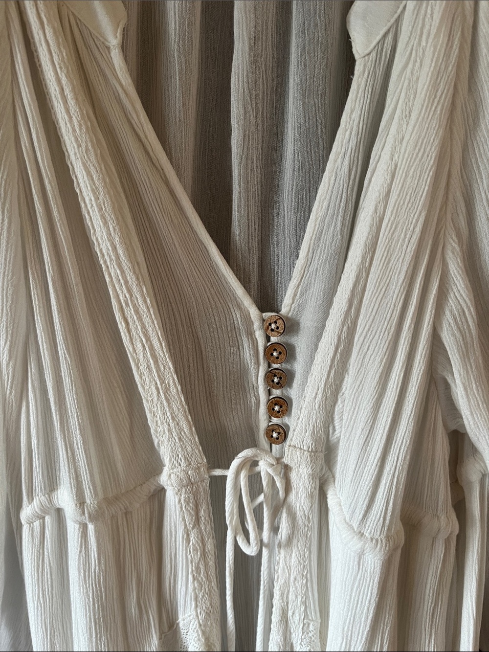Bohemian Long White Maxi Dress with Button Detail - Picture 2 of 8